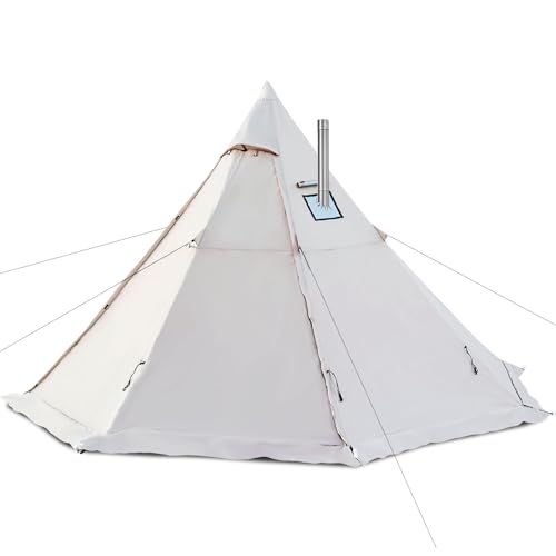 Zoring Hot Tent with Stove Jack, 4 Season 3-4 Person Tipi Tent for Camping, 8.2ft Standing Room with Snow Skirt, Cold Weat...