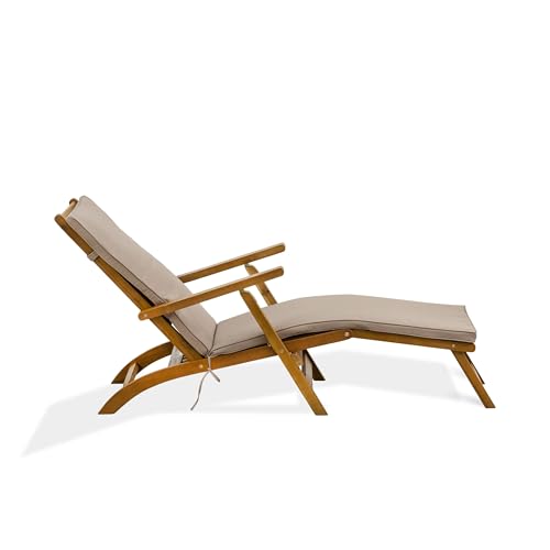 East West Furniture BSLCDNA Salinas Patio Chair Lounge - Outdoor Acacia Wood Sunlounger Chair for Poolside, Deck, Lawn, 59...