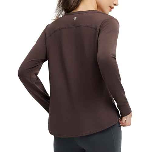 baleaf Women's Long Sleeve Workout Athletic Shirts Lightweight Stretchy Running Yoga Tops with Cross Hem Thumb Loop
