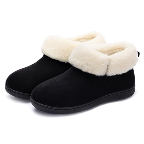 RockDove Women's Closed Back Bootie Slippers with Memory Foam Sherpa Lining Faux Suede Upper Non-Slip Sole Indoor Outdoor