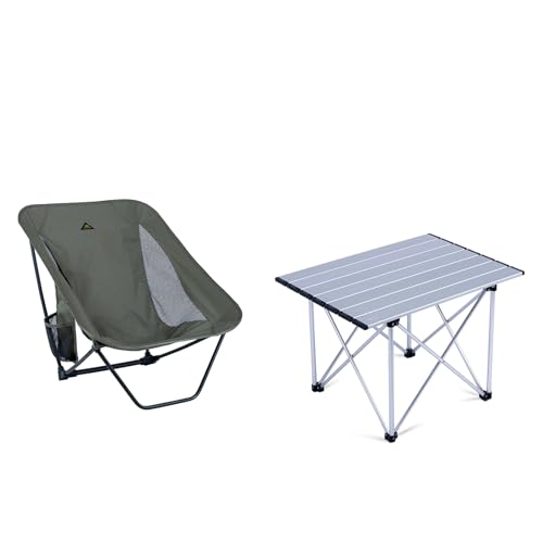 iClimb 1 Folding Table and 1 Low Folding Chair Bundle, Ultralight Compact for Adults Outdoor Backpacking Camping Hiking Co...