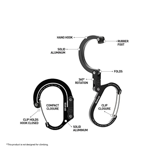 GEAR AID HEROCLIP (Small) Carabiner Gear Clip and Hook, for Hanging Bags, Purses, Lanterns, Strollers, Tools, Helmets, Wat...