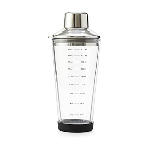 Rabbit 18 oz Glass Cocktail Shaker with Printed Measurements, Multi-Use Stainless Steel Topper with 1.5 oz Jigger Cap and ...