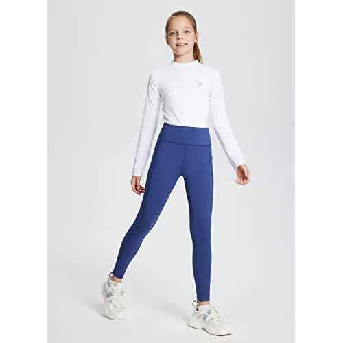 baleaf Girls' Fleece Lined Leggings Kids Warm Pants Youth Compression Yoga Athletic School Tights with Pockets