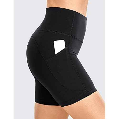 CRZ YOGA Women's Brushed Naked Feeling Biker Shorts with Side Pockets 6'' - High Waist Matte Workout Yoga Gym Spandex