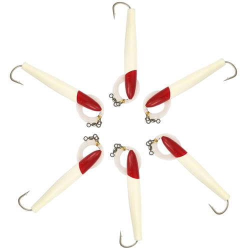 4" Cedar Plug Lures, 6 Pcs Red/White Rigged, for Saltwater Fishing, Includes Mesh Lure Bag, Ideal for Offshore Tuna Trolling