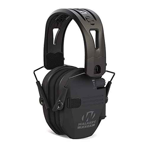 Walker's Razor Tacti-Grip with Rubber Headband (Black) Bundle with Hearing Protection Case