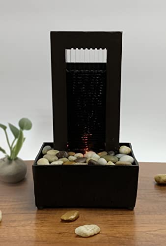 Nature's Mark 9.8" H Gapped Raining Slate Tabletop Water Fountain with Natural River Rocks and LED Lights (Power Cord Atta...