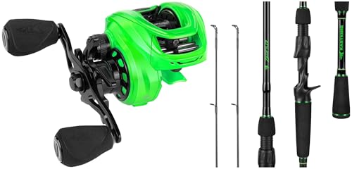 KastKing Zephyr Baitcasting Fishing Reel, Right Handed, Green & 7'4" M & MH Casting Rod Combo
