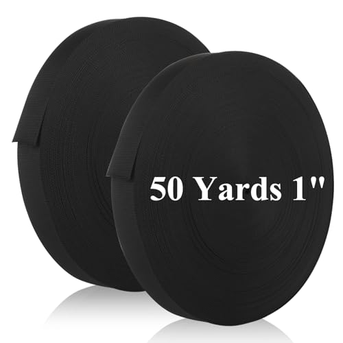 EATHEATY 2 Pcs 1 Inch Black Polypropylene Webbing - 50 Yards Heavy Duty Climbing Strap - Strong Durable Outdoor Webbing fo...