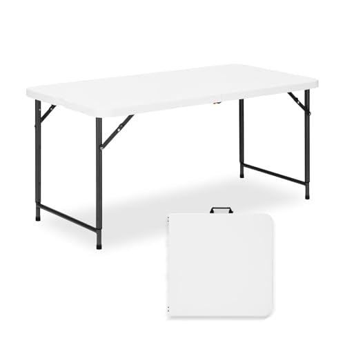 4ft Folding Table with Adjustable Height, 3-Level Foldable Table with HDPE Top & Steel Legs, Portable 4 Foot Folding Table...