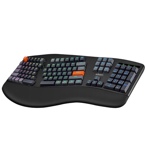 ADESSO EasyTouch 1500 Ergonomic Mechanical Keyboard with Cherry Red Switches Wired Wireless Bluetooth RGB Illuminated Mult...