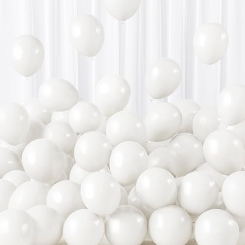 RUBFAC 5 Inch 120pcs White Latex Party Balloons, Thicker White Balloons for Birthday Wedding Baby Shower Graduation Annive...
