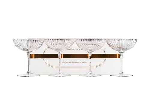 Venus Seashell Coupe Cocktail Glasses | Set of 4 | 8 oz Crystal Ribbed Champagne Saucers for Drinking P-Star and Espresso ...