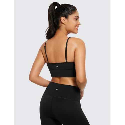 CRZ YOGA Butterluxe Womens V Neck Longline Sports Bra - Adjustable Padded Yoga Camisole Workout Crop Top