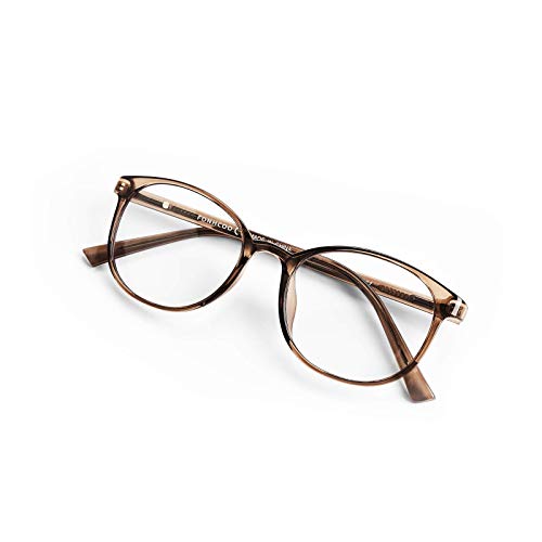 FONHCOO Blue Light Blocking Glasses Women Men TR90 Round Computer Eyeglasses (Coffee)