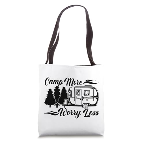 Camping, Men Women Kids Nature, Camp More Worry Less, Camper Tote Bag