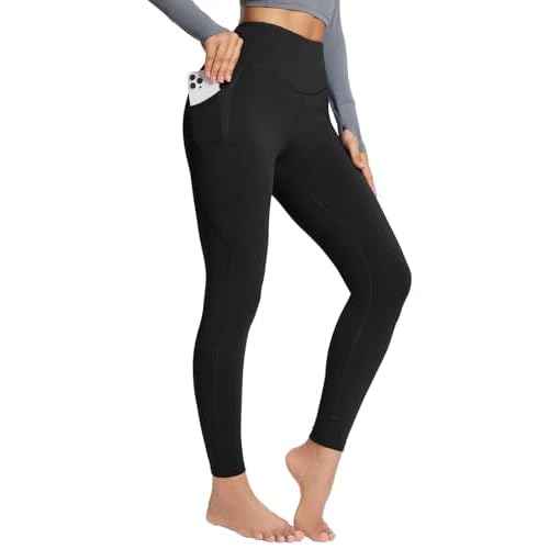 baleaf Women's Petite Fleece Lined Leggings with Pockets, 25" Thermal Winter Warm High Waisted Thick 7/8 Yoga Pants