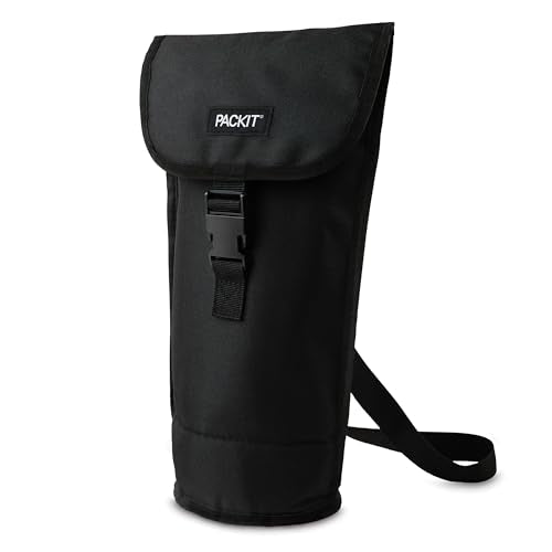PackIt® Freezable Wine Bag, Black, Built with EcoFreeze® Technology, Foldable, Reusable, Shoulder Strap with Buckle Closur...