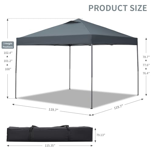 GDY 10x10 Pop Up Canopy Tent, Easy Set up Outdoor Silver Coated Beach Gazebos, Carpas for Pool, Events, Parties, and Campi...