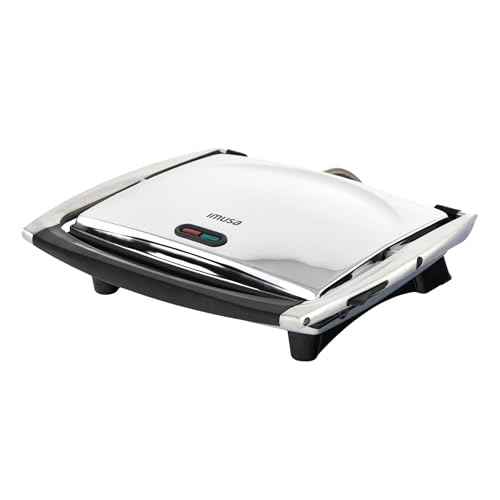 IMUSA 12x10in Stainless Steel Electric Panini Press with Temperature Control, Nonstick Plates for Sandwiches, Grilled Paninis, Quesadillas, and More