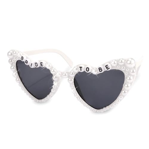 KICOSY Bride Sunglasses for Bachelorette White Heart Sunglasses Bride to Be Sunglasses Womens Bachelorette Sunglasses