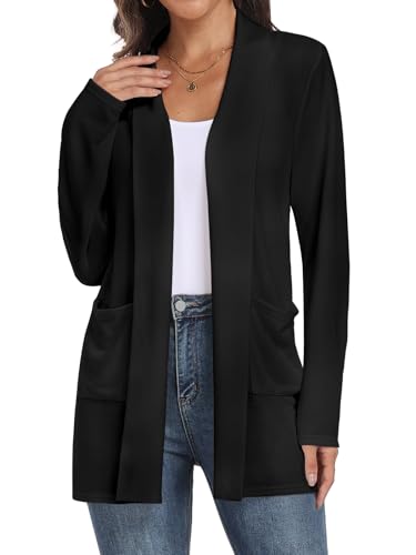 Kinnette Womens Long Sleeve Lightweight Cardigan Open Front Casual Draped Cardigans with Pockets