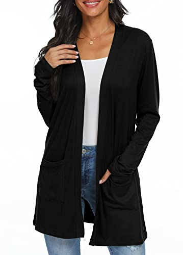 Womens Casual Lightweight with Pocketes Long Sleeve Open Front Cardigan