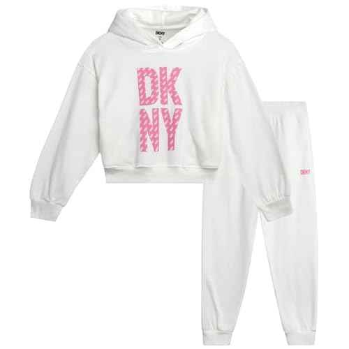 DKNY Girls Jogger Set - 2 Piece Soft Fleece Athletic Pullover Hooded Kids Sweatshirts and Jogger Sweatpants for Girls