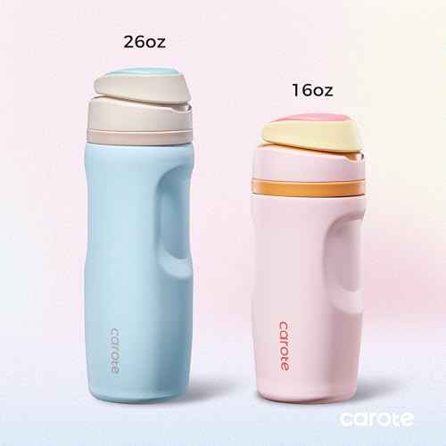 CAROTE Insulated Stainless Steel Water Bottle 2 Pack, Cute Water Bottle with Handle, Dual Drink Spout with BPA-Free Straw, Great for School, Sports and Travel (16 Oz Pink & 26 Oz Blue)