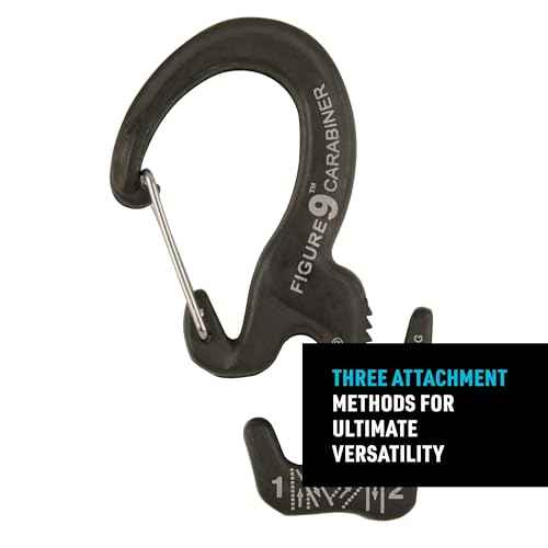 Nite Ize Figure 9 Carabiner Rope Tightener - Heavy-Duty Carabiner Clip - Cord & Rope Tightener with Wire Gate - Carabiner Camping Accessories & Tent Essentials - Small, Black (4 Pack)