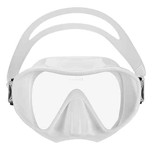Italian Design Premium Tempered Glass Lens Anti-Fog Panoramic View Frameless Snorkel Mask, Elite Dry Snorkel Tube, Adjustable Fins - Mask Fin Snorkel Set