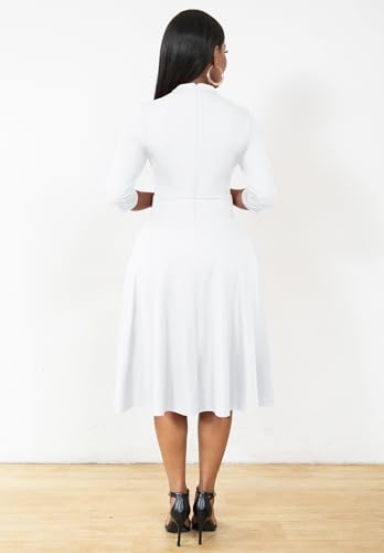 Nmoder Casual Dresses for Women Semi Formal Fit and Flare 3/4 Sleeve A-line Church Work Dress with Pockets