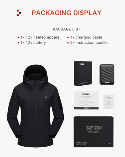 DEWBU Heated Jacket for Women with 12V Battery Pack Winter Outdoor Soft Shell Electric Heating Coat