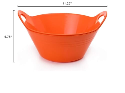 Mintra Home Plastic Bowls with Handles (4.5L Large 2pk, Orange) - 11.25W x 5inH (6.75inH with handles) - great for popcorn, snacks, drinks, candy, Halloween, trick or treat bowls