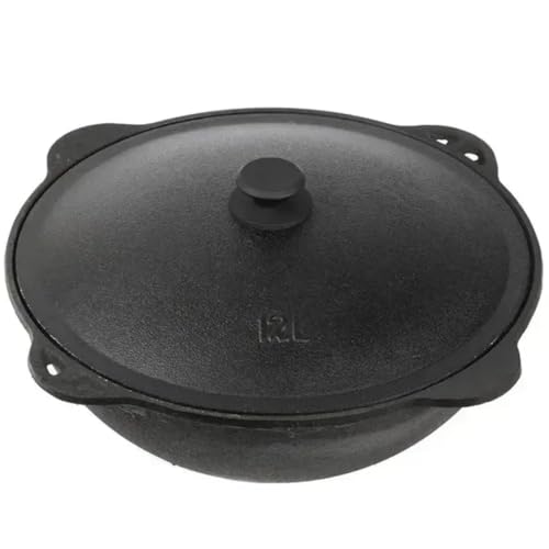 Dutch Oven Pot with Aluminum Lid 12 L (12.7 Quarts) - Camping Dutch Oven - Uzbek Kazan Cast Iron - Cast Iron Cookware Set...