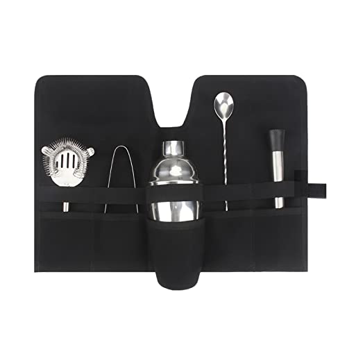 Jaugufiy Canvas Bartender Travel Kit - Professional Bartender Roll Strap Mixology Cocktail Set Bar Tools Carry Bag (Black)