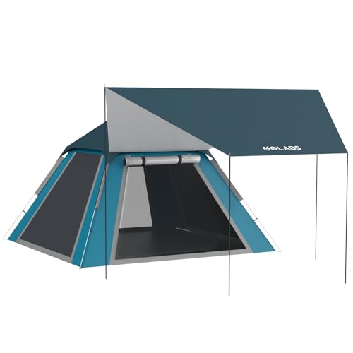 Golabs 2-3 Person Camping Tent w/ 9.5x8.5 ft Canopy, 3-Minute Setup by Pre-Attached Pole, PU1500mm Waterproof, 4 Side Mesh...