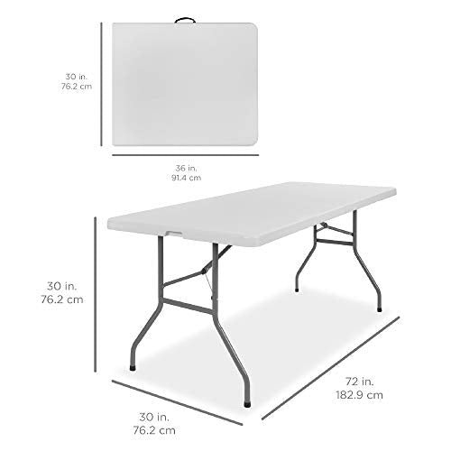 Best Choice Products 6ft Plastic Folding Table, Indoor Outdoor Heavy Duty Portable w/Handle, Lock for Picnic, Party, Campi...