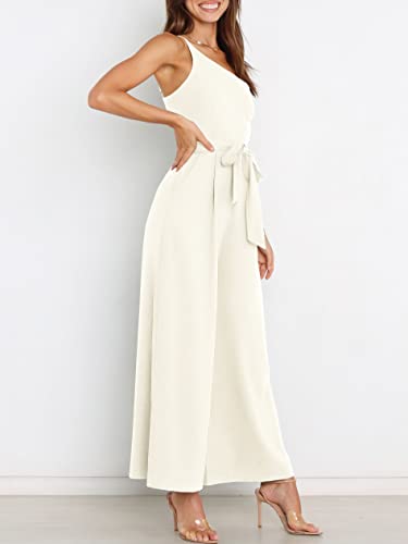 ANRABESS Women Summer Dressy Jumpsuits One Shoulder Sleeveless Casual Wide Leg Pants Romper Jumper 2026 Trendy Fall Outfits