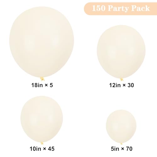 APLANET 150pcs Ivory White Cream Balloons Different Sizes 18 12 10 5 Inch, Latex Balloons for Ivory White Themed Birthday ...