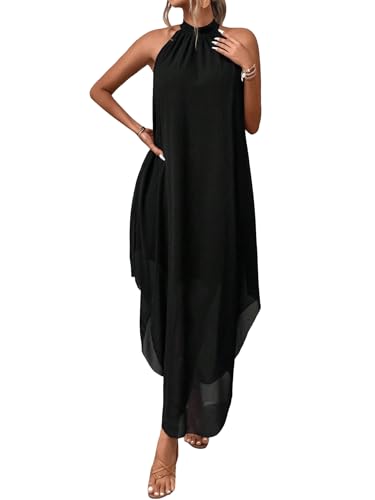 Verdusa Women's Formal Wedding Guest Dress Halter Flowy Sleeveless Asymmetrical Long Summer Dress