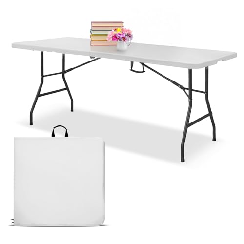 EconoHome 6ft Folding Table with Handle | Heavy-Duty Foldable Table | Portable Table for Indoor & Outdoor Use