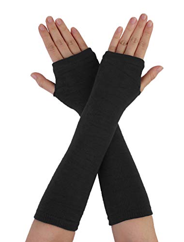 uxcell Women's Winter Warmers Fingerless Thumbhole Elastic Long Knitted Party Costume Gloves One Size Black
