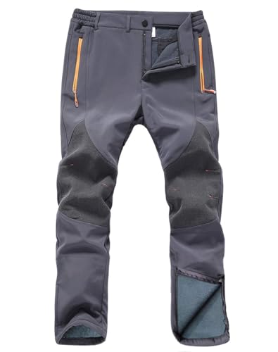 Gash Hao Mens Snow Ski Waterproof Softshell Snowboard Pants Outdoor Hiking Fleece Lined Zipper Bottom Leg
