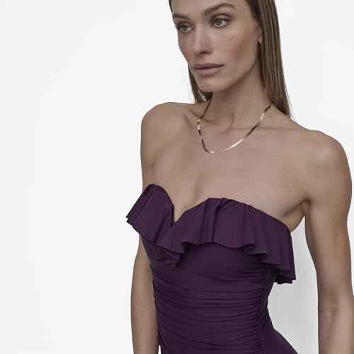 DKNY Women's Pin-up Ruffle Bandeau One Piece Swimsuit with Tummy Control