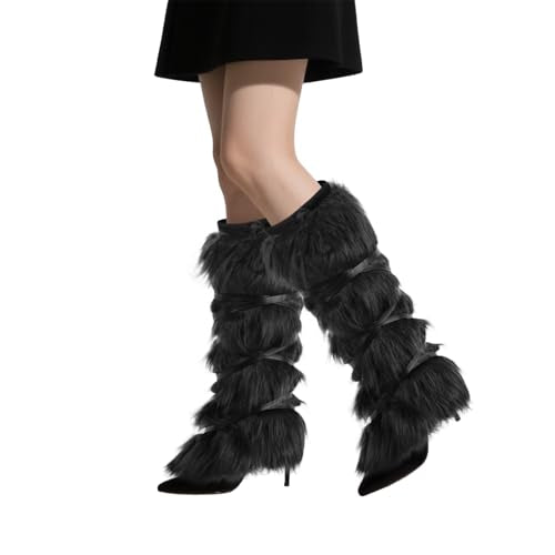 PURFUN Women Fuzzy Faux Fur Leg Warmers Cosplay Christmas Halloween Party Costume Boot Cuff Cover Night Club Under Knee Socks