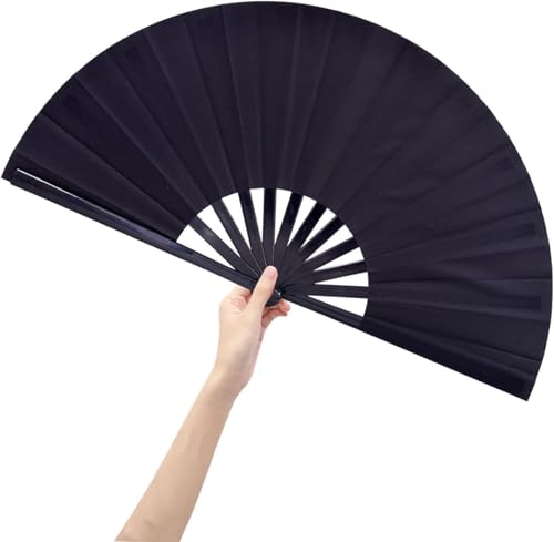 2 Pcs Large Folding Hand Fans - Chinese Tai Chi & Kung Fu Fan with Nylon Cloth, Holder Sleeve - Portable Handheld Fan for ...