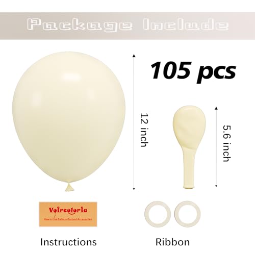 Voircoloria 105pcs Ivory Balloons 12inch Party Latex Balloons for Boys Girls Birthday Baby Shower Gender Reveal Wedding Su...