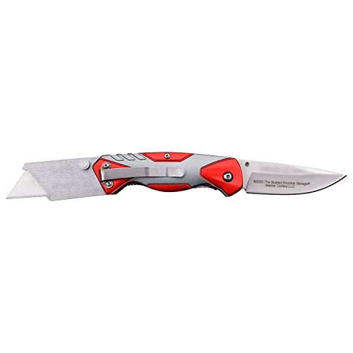 Busted Knuckle Garage - Manual Folding Knife and Multi-Tool - Stainless Steel Blade and Replaceable Razor Blade, Red and S...